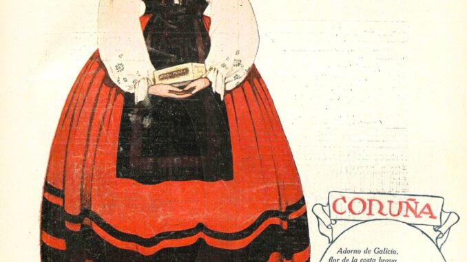 La Biblioteca Nacional celebra el Día Mundial del Folclore con portadas históricas y danza tradicional Portada de La Esfera dedicada a Coruña con composición poética e ilustración de la ciudad