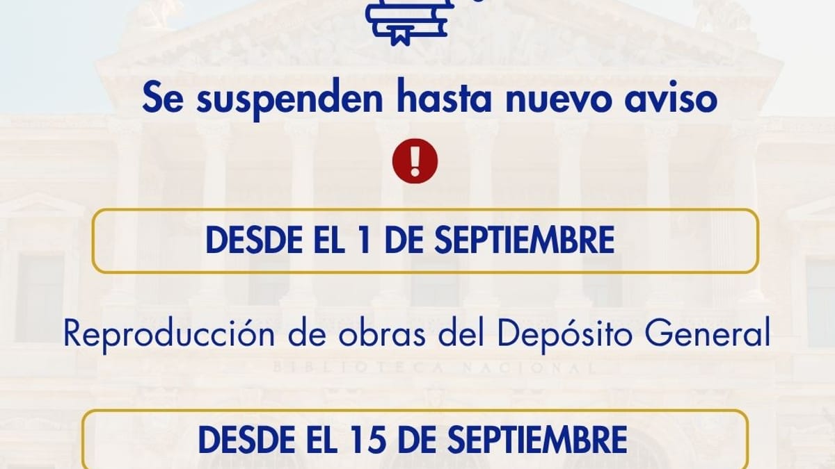 Comunicado de la Biblioteca Nacional sobre suspensión de servicios del Depósito General por obras en septiembre de 2026