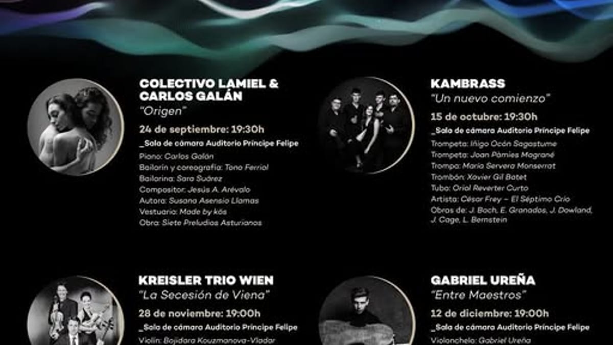 Cartel del Ciclo Interdisciplinar de Música de Cámara de Oviedo 2025 con información de los cuatro conciertos programados