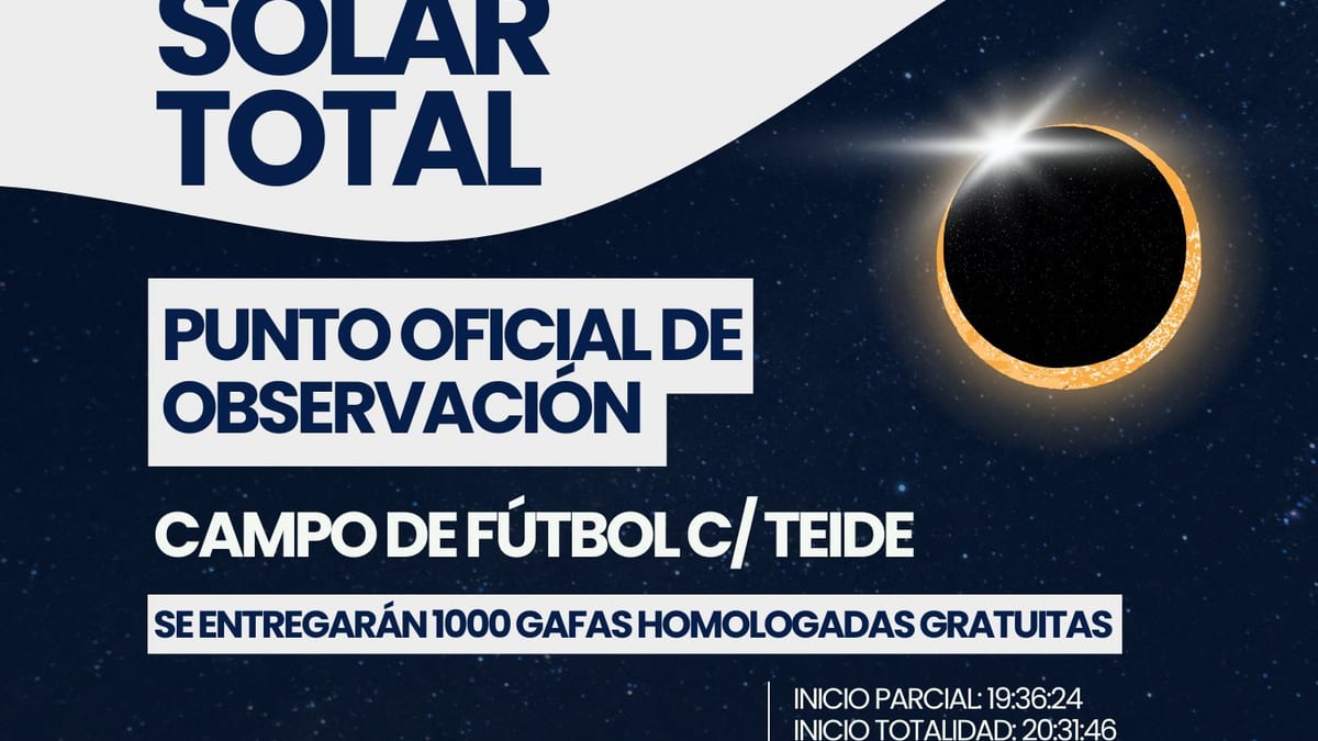 Cartel informativo del eclipse solar total del 12 de agosto de 2026 en San Sebastián de los Reyes, con horarios y detalles del evento