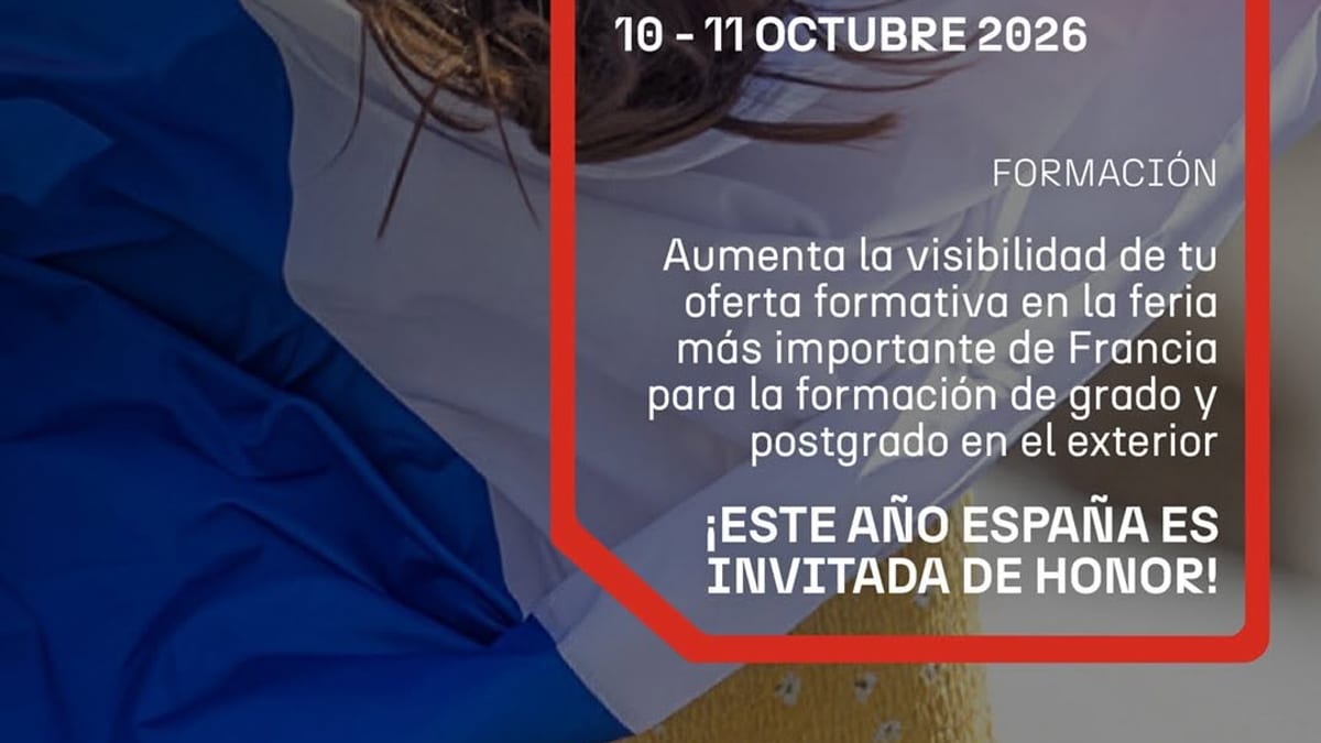 Cartel del Pabellón España en la feria Salón Partir étudier à L'étranger 2026 París, 10-11 de octubre, con logos de ICEX y SEPIE
