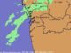 Mapa de precipitación de MetGalicia mostrando el paso del frente frío en Galicia el 20 de agosto de 2026