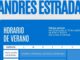Cartel informativo de horarios de verano del polideportivo Andrés Estrada del Ayuntamiento de Huelva con tabla de horarios de instalaciones, sala de musculación y piscina