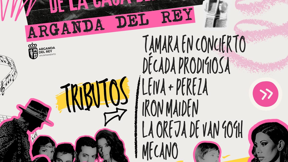 Cartel del Festival Las Noches de la Casa del Rey en Arganda del Rey con la programación de tributos musicales