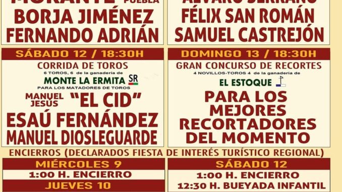 Cartel de los festejos taurinos de Navalcarnero septiembre 2026 con información de corridas, novillada, encierros y precios de entradas