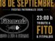 Cartel promocional de la noche de tributos de las Fiestas Patronales 2026 de Sevilla la Nueva con Fitomanía y Queen Legacy
