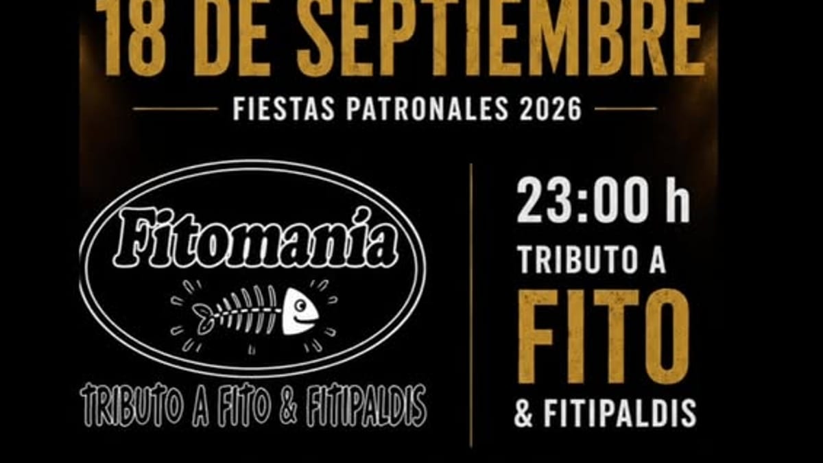 Cartel promocional de la noche de tributos de las Fiestas Patronales 2026 de Sevilla la Nueva con Fitomanía y Queen Legacy