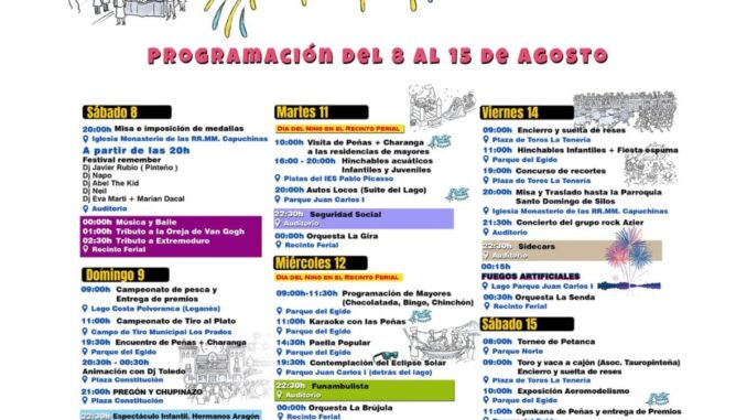 Cartel de las Fiestas Patronales de Pinto 2026 con la programación oficial del 8 al 15 de agosto
