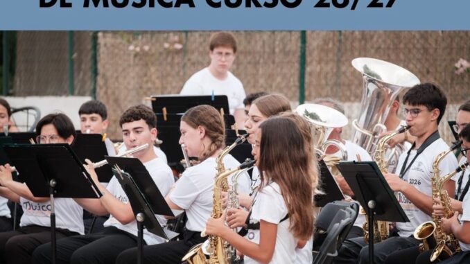 Cartel promocional Escuela Municipal de Música de Santa Eulària curso 2026/27 con información de inscripción