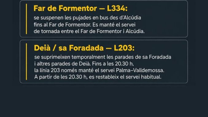 El TIB suspende varias rutas en Baleares por aforo durante el eclipse Información de suspensión de líneas TIB por eclipse seguro en Islas Baleares