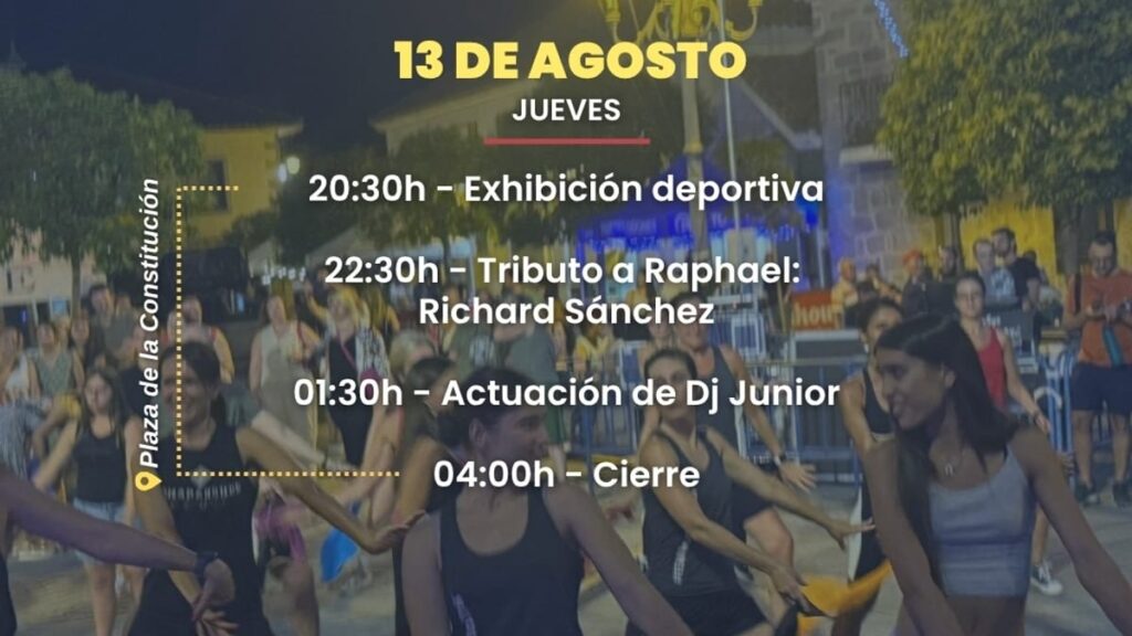 Cartel de las Fiestas de Asunción Nª Señora y San Roque de Torrelodones, 12-15 de agosto, con programación del 13 de agosto