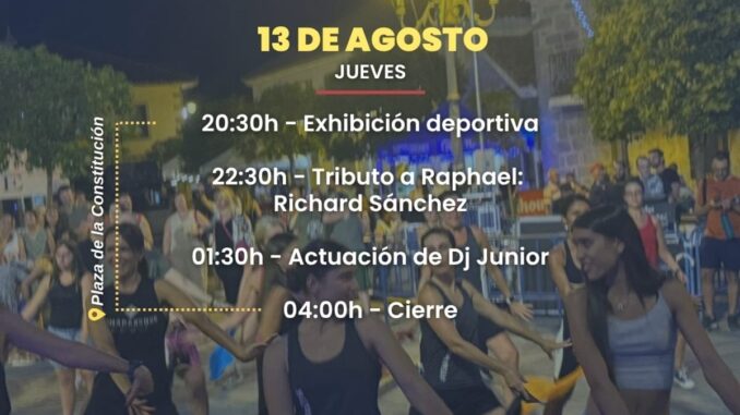 Cartel de las Fiestas de Asunción Nª Señora y San Roque de Torrelodones, 12-15 de agosto, con programación del 13 de agosto
