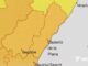 Mapa de alertas meteorológicas de la provincia de Castellón con zonas marcadas por lluvias y tormentas