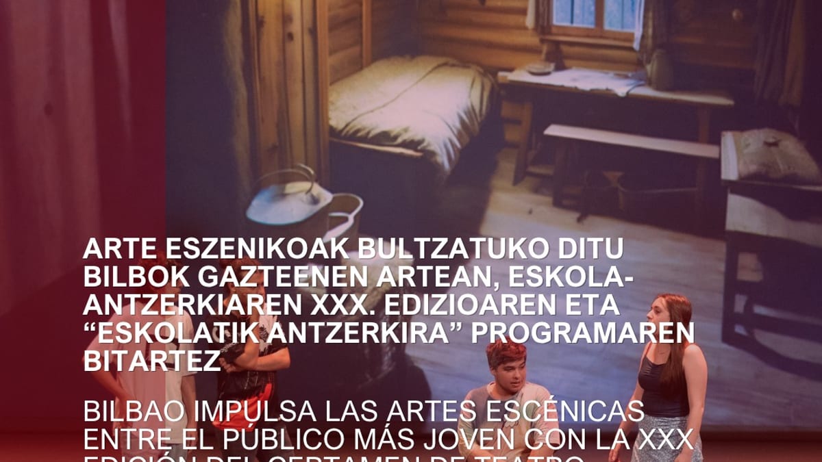 Cartel promocional de Bilbao sobre las artes escénicas con jóvenes actores en escena