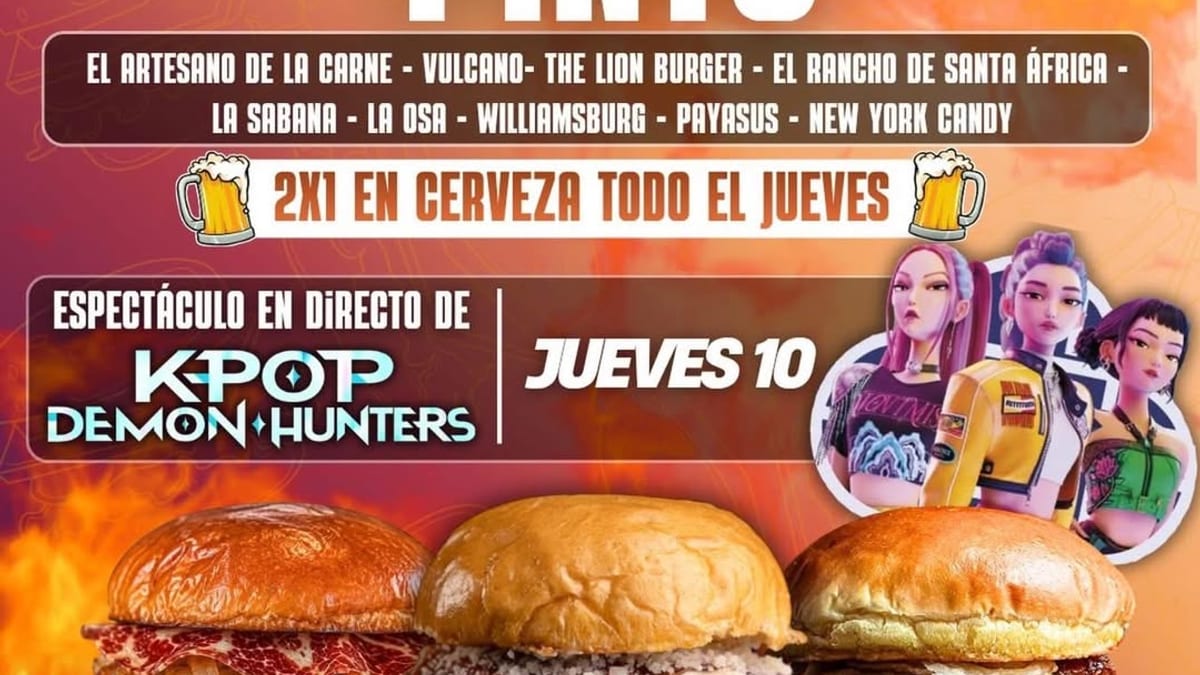 Cartel del Burger Gourmet Festival de Pinto con logos de los foodtrucks participantes y información de fechas y horarios del 10 al 13 de septiembre