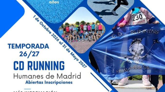 Cartel de puertas abiertas del CD Running Humanes de Madrid con fechas y horarios de septiembre 2024