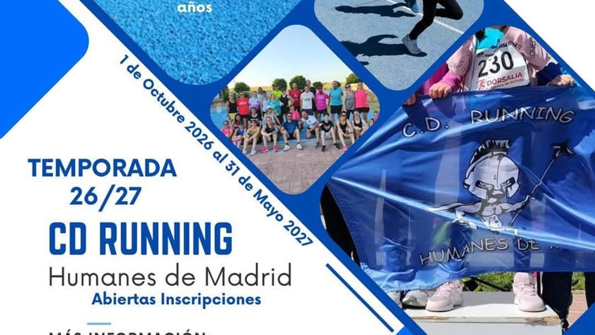 Cartel de puertas abiertas del CD Running Humanes de Madrid con fechas y horarios de septiembre 2024