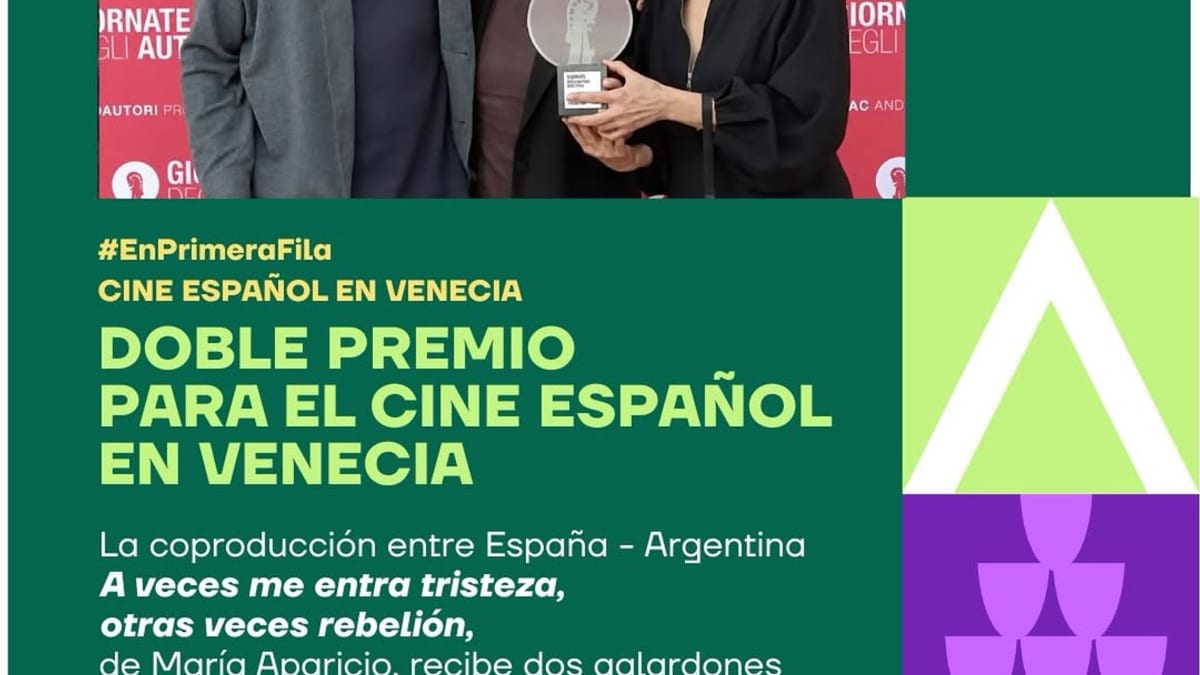 Cartel promocional del festival de Venecia con la información de los premios otorgados a la película 'A veces me entra tristeza, otras veces rebelión'