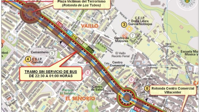 Corte de tráfico en Villaviciosa de Odón por fuegos artificiales Mapa del tramo sin servicio de autobús en Villaviciosa de Odón por fuegos artificiales, entre la Plaza Víctimas del Terrorismo y rotonda Centro Comercial Villacenter