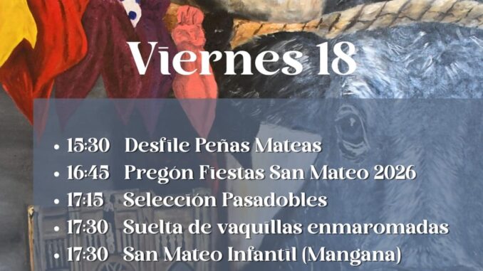 Cartel de las Fiestas de San Mateo 2026 de Cuenca con programación del viernes 18