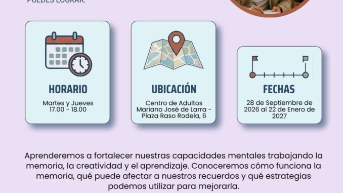 Cartel del curso de Habilidades Mentales de Pinto con información sobre horarios, ubicación y fechas de inscripción