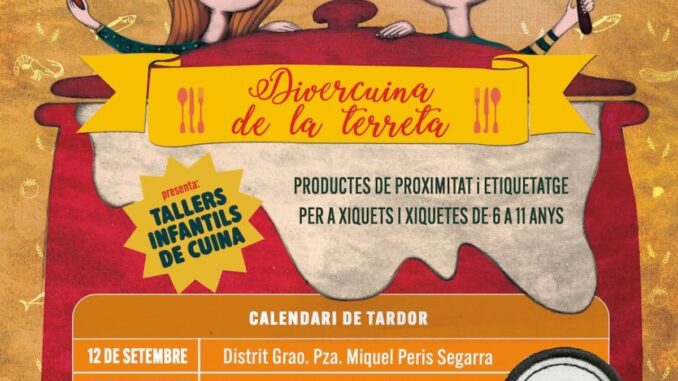 Cartel promocional de Divercuina de la terreta con calendario de talleres infantiles de cocina en Castellón