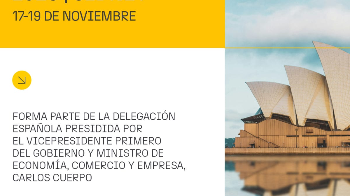 Cartel promocional del Encuentro Empresarial España-Australia 2026 en Sídney, presidido por Carlos Cuerpo, del 17 al 19 de noviembre
