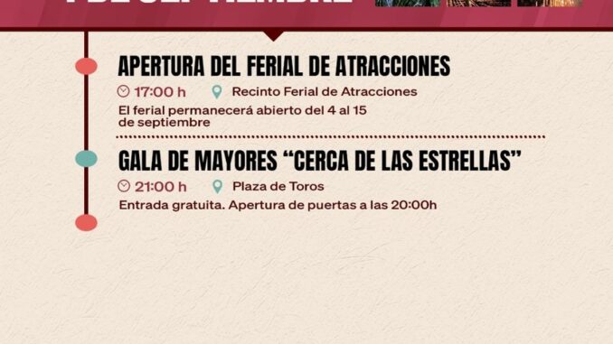 Abre hoy sus Fiestas Patronales con ferial y gala de mayores en Móstoles Cartel informativo de las Fiestas Patronales de Móstoles del 4 de septiembre con agenda festiva