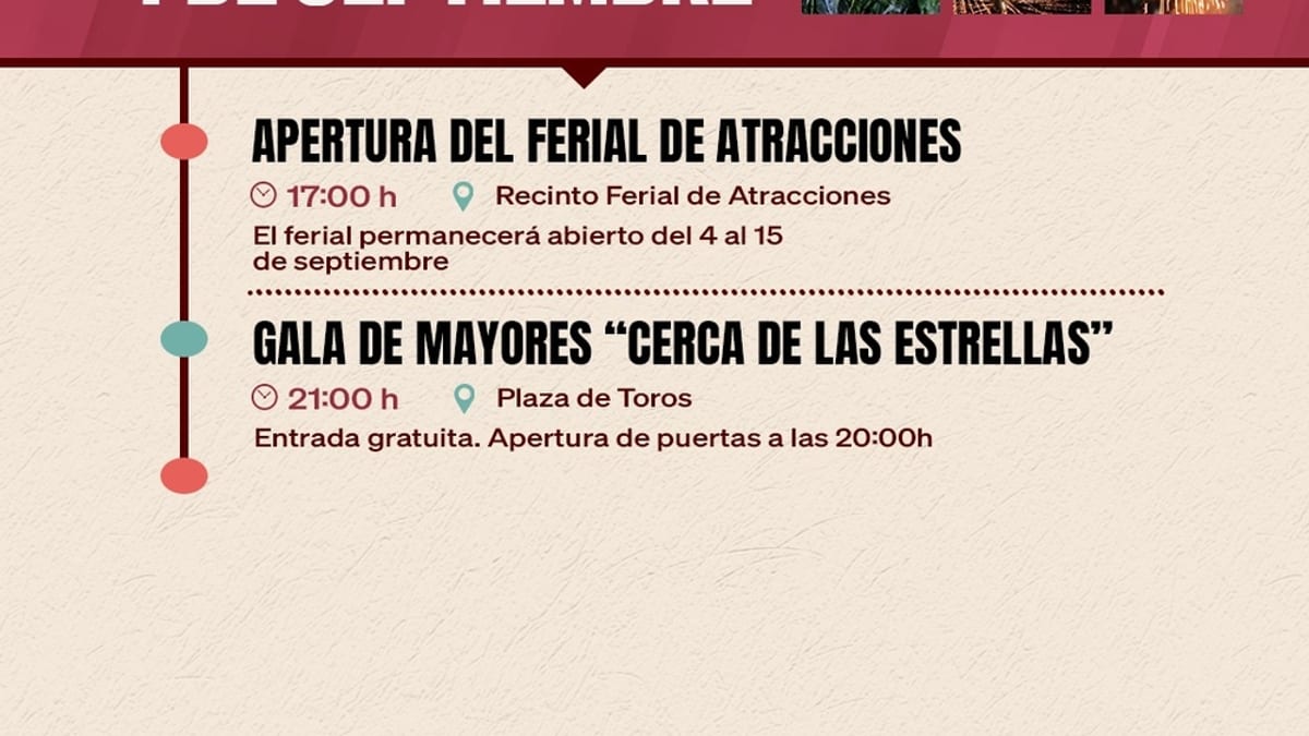 Cartel informativo de las Fiestas Patronales de Móstoles del 4 de septiembre con agenda festiva
