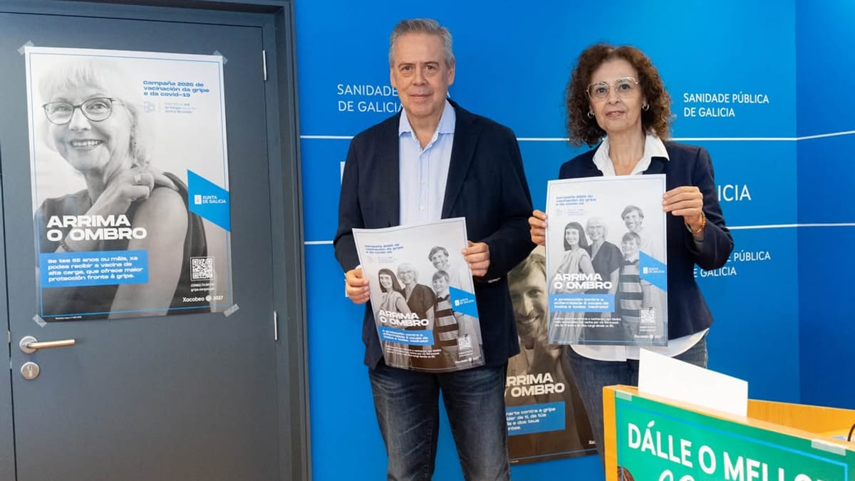 Cartel de la campaña de vacunación de la Xunta de Galicia contra la gripe y la covid-19