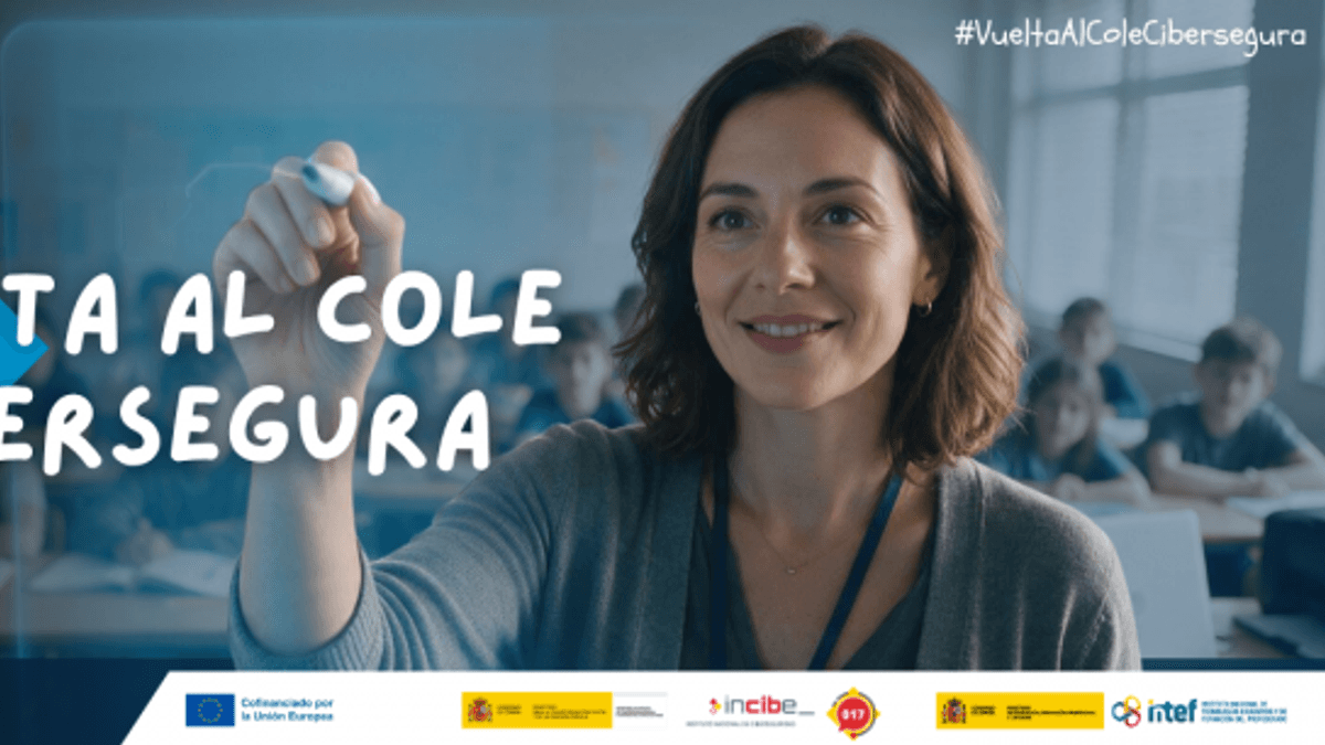 Banner de la campaña #VueltaAlColeCibersegura de INCIBE con logos del Ministerio del Interior, Gobierno de España e Internet Segura para Kids