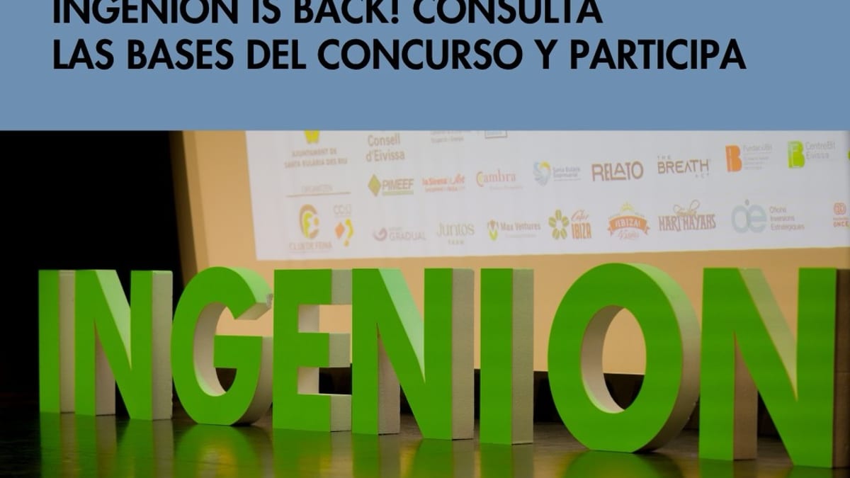 Cartel promocional del concurso Ingenion con información sobre premios, bases y datos de contacto para emprendedores de Ibiza