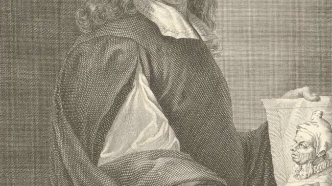Hace 372 años moría José de Ribera, «El Españoleto», maestro del Barroco Grabado o retrato en blanco y negro del siglo XVII que muestra a un hombre con cabello largo ondulado sosteniendo un papel con un perfil grabado