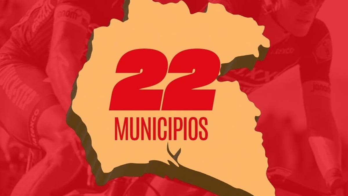 Cartel de la etapa 16 de La Vuelta Ciclista a España en Huelva: 22 municipios, del 8 de septiembre, recorrido de la Sierra al Atlántico