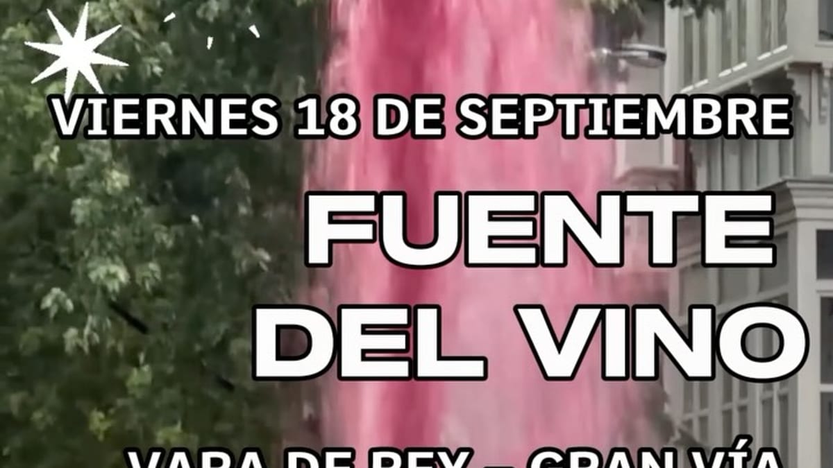 Cartel de inauguración de la Fuente del Vino para las fiestas de San Mateo 2026 en Logroño