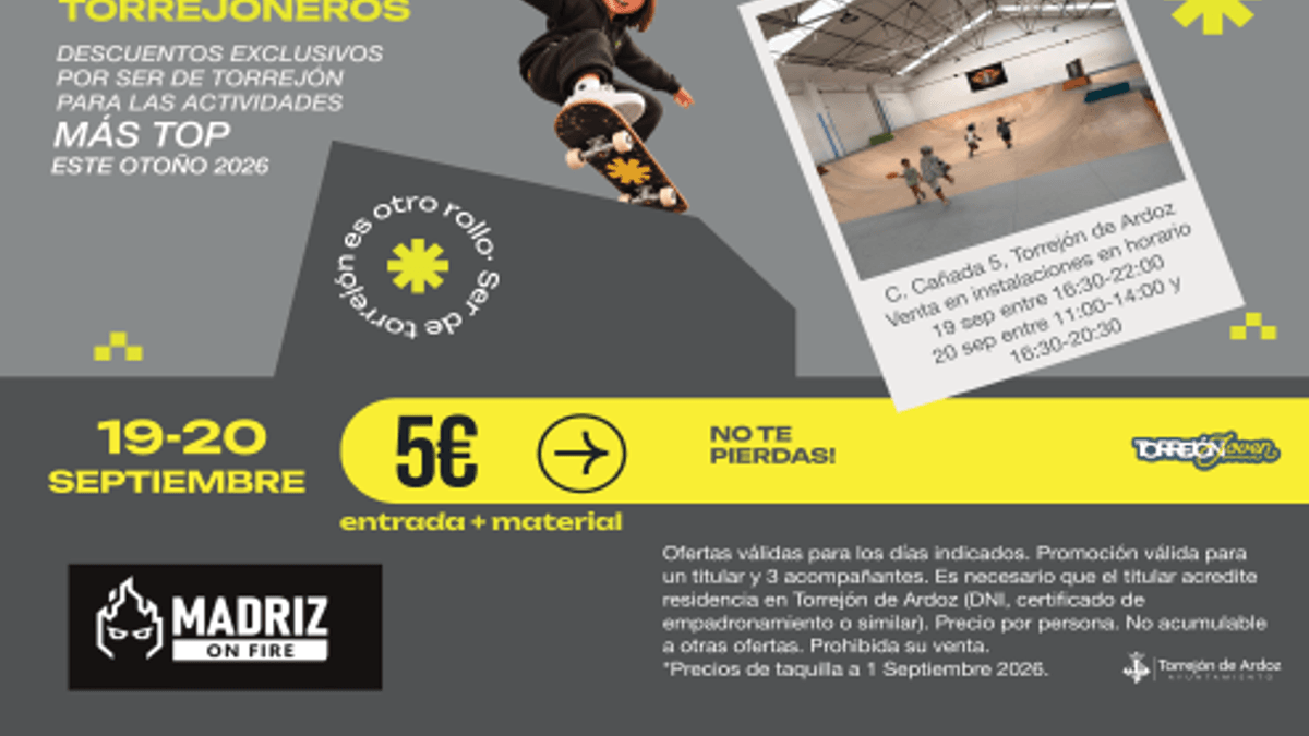 Cartel promocional Días Especiales Madrid on Fire con descuentos para residentes de Torrejón de Ardoz