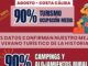 Cartel informativo de agosto récord para el turismo en Región de Murcia mostrando ocupación del 90%, Costa Cálida y datos de ocupación por municipios