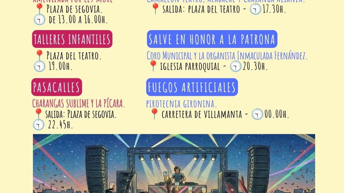 Cartel informativo de las Fiestas Patronales 2026 de Navalcarnero con la programación del lunes 7 de septiembre