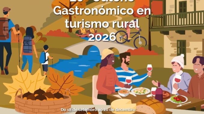 Cartel promocional da 20ª edición do Outono Gastronómico en turismo rural 2026, que se desenvolverá do 18 de setembro ao 20 de decembro