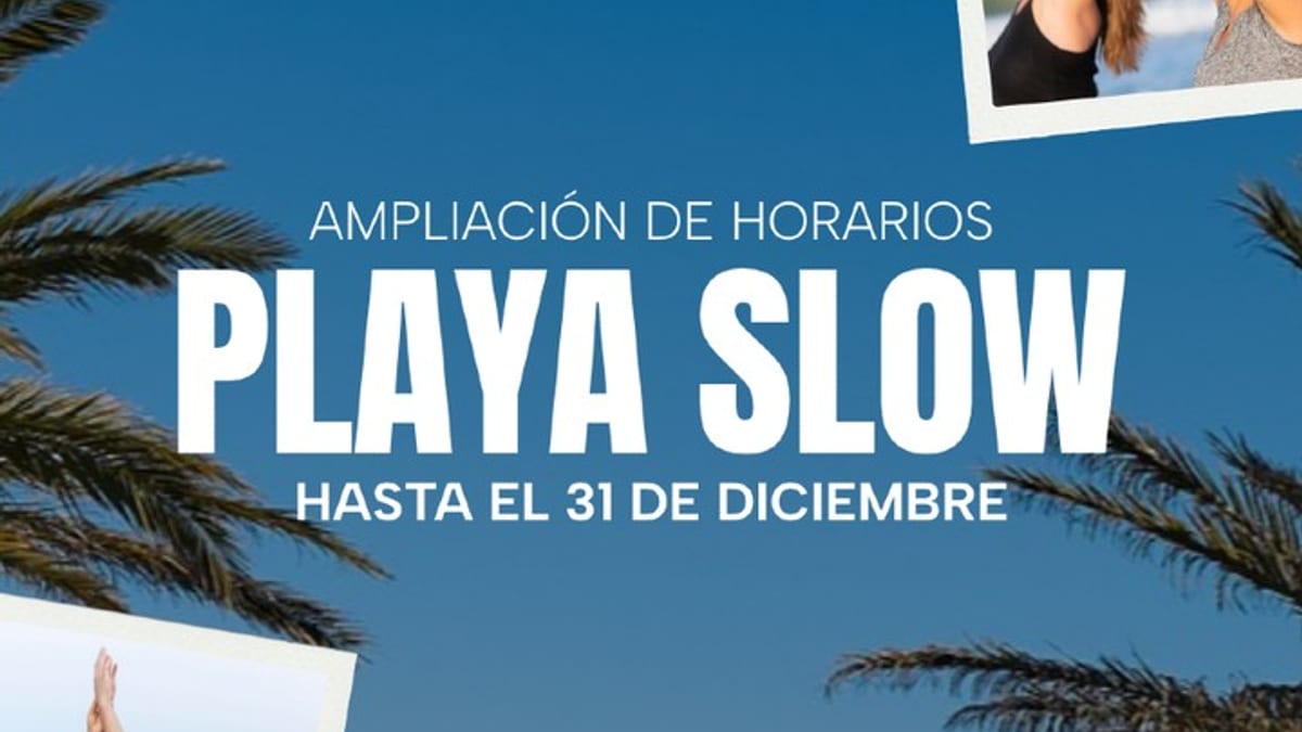 Cartel informativo de la ampliación de horarios de Playa Slow en la Playa del Serradal hasta el 31 de diciembre en el Grao de Castellón