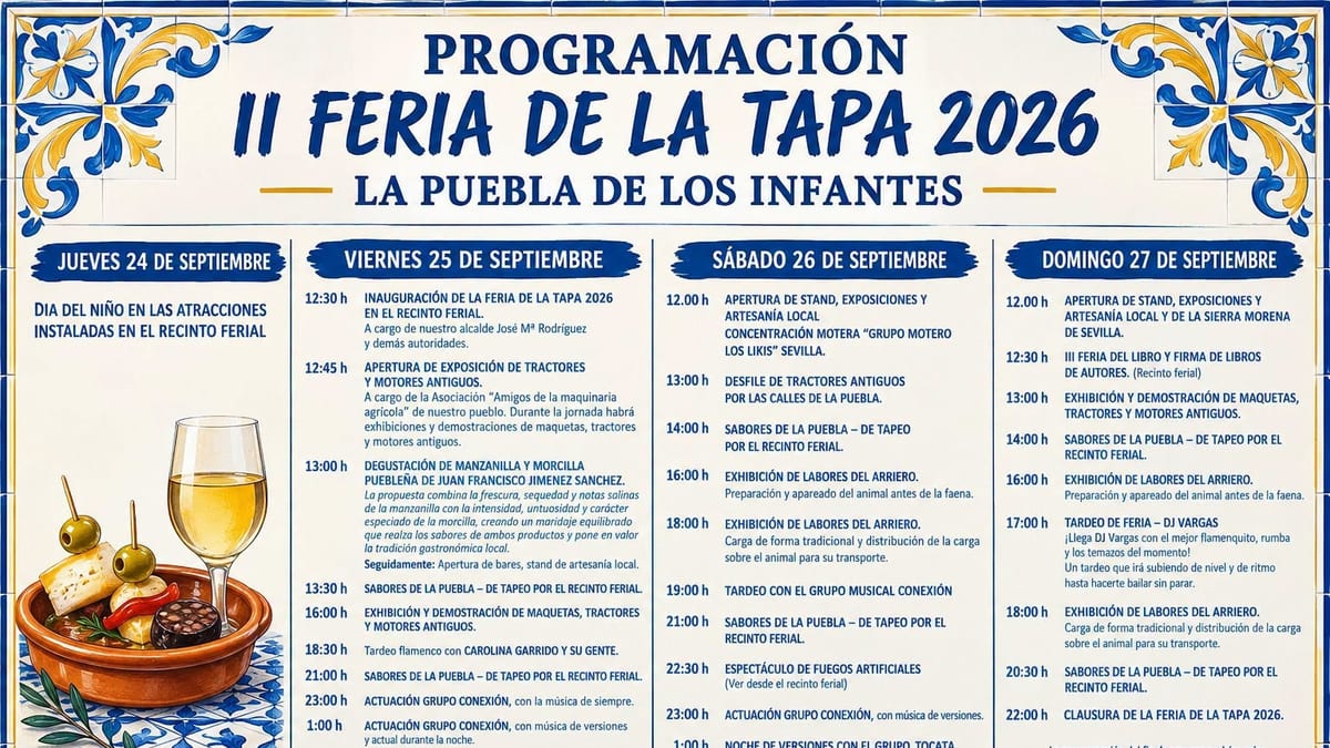 Cartel de programación de la II Feria de la Tapa 2026 de La Puebla de los Infantes