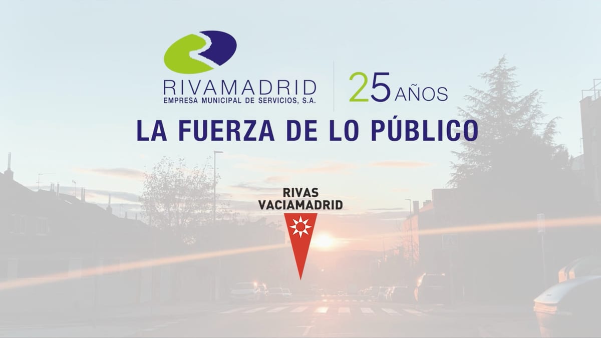 Cartel conmemorativo del 25 aniversario de Rivamadrid, empresa municipal de servicios de Rivas Vaciamadrid