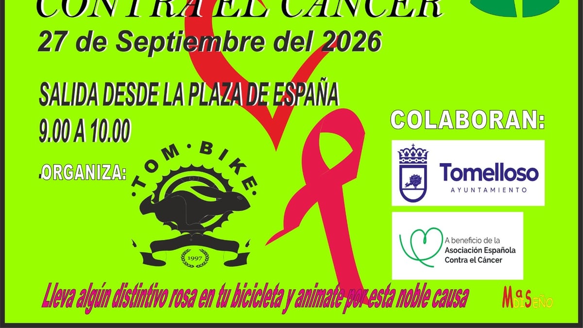 Cartel de la Ruta Solidaria BTT contra el Cáncer de Tomelloso, 27 de septiembre de 2026, organizada por Club Tom Bike