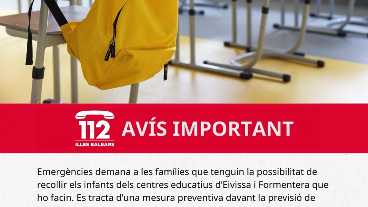 Comunicado de Emergencias de las Islas Baleares sobre suspensión de clases en Eivissa y Formentera