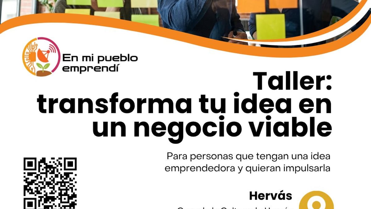 Cartel del taller En mi pueblo emprendi, organizado por la Diputación de Cáceres para el 29 de septiembre en Hervás