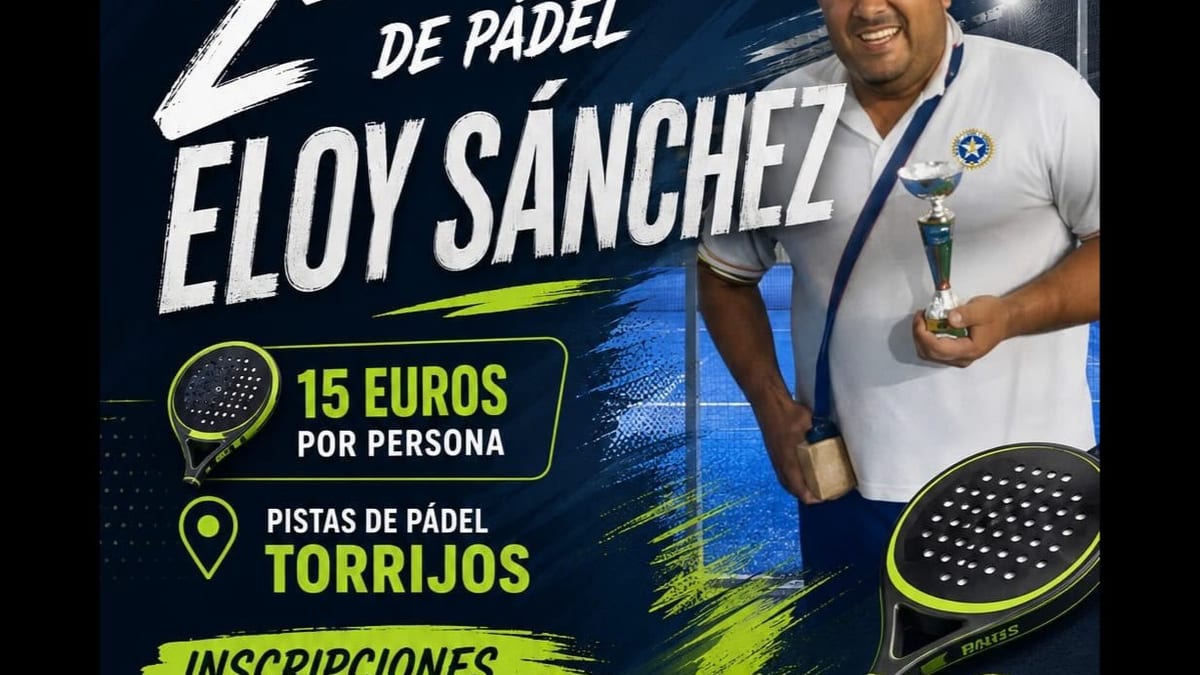 Cartel promocional del 2º Memorial de Pádel Eloy Sánchez en Torrijos, fiestas de San Gil 11 y 12 de septiembre