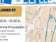 Cartel informativo de la Solemne Procesión de la Virgen de la Cinta en Huelva el 7 de septiembre, con horario de 20:00 a 21:30 horas y recorrido completo