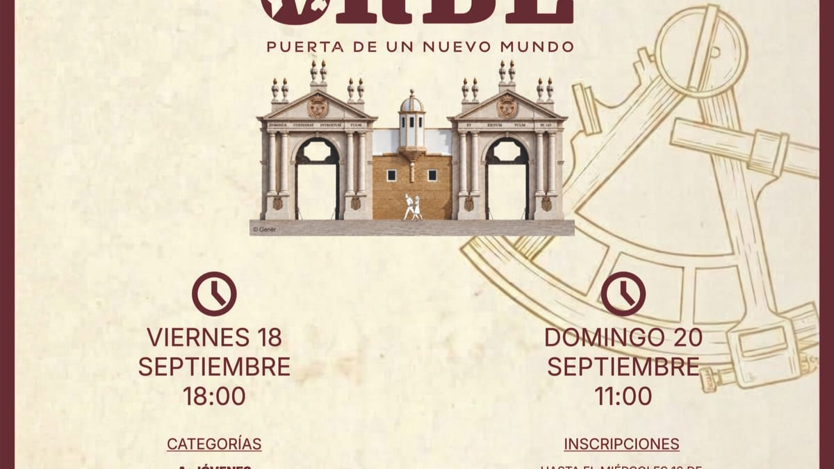 Cartel de la Yincana 'La Carrera del Orbe' en Cádiz con información de fechas, categorías e inscripciones