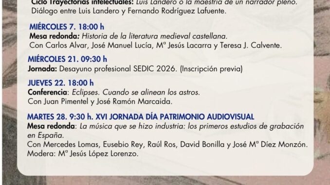La BNE programa octubre con Luis Landero, literatura medieval y eclipses Cartel de actividades culturales de octubre en la Biblioteca Nacional de España con eventos de literatura, ciencia y patrimonio audiovisual