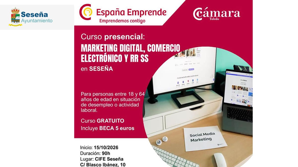 Cartel del curso de Marketing Digital, Comercio Electrónico y Redes Sociales del Ayuntamiento de Seseña